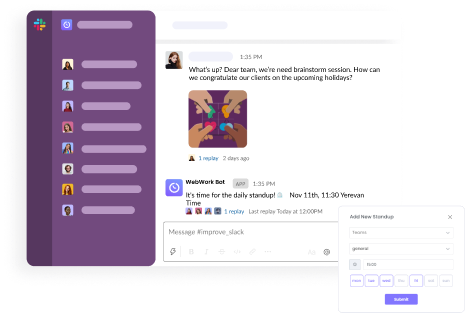 Automated stand-ups Automated stand-up meetings with WebWork Bot integration