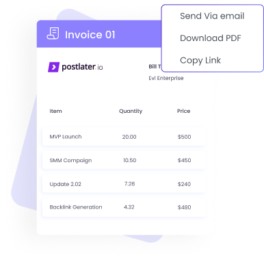 Export And Share Invoices Generate invoice and send it to clients or partners