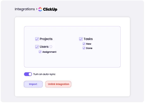 Integrate Clickup with WebWork Tracker Integration settings