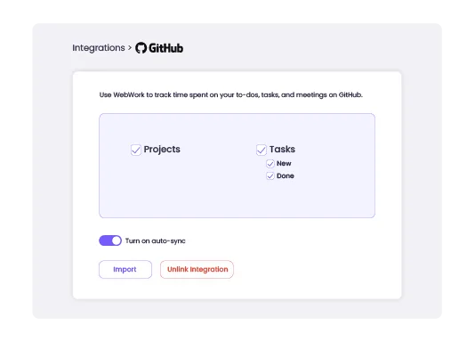 Integrate Github with WebWork Tracker Integration settings