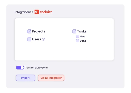 Integrate Todoist with WebWork Tracker Integration settings