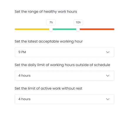 Work-Life Balance Settings Customizable work-life balance settings
